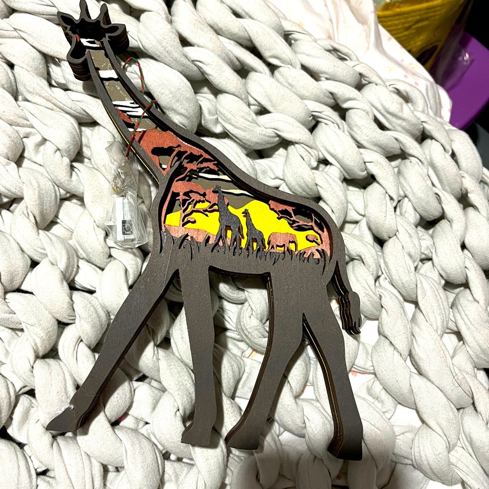 Custom Wooden Carved 3D Giraffe Lamp